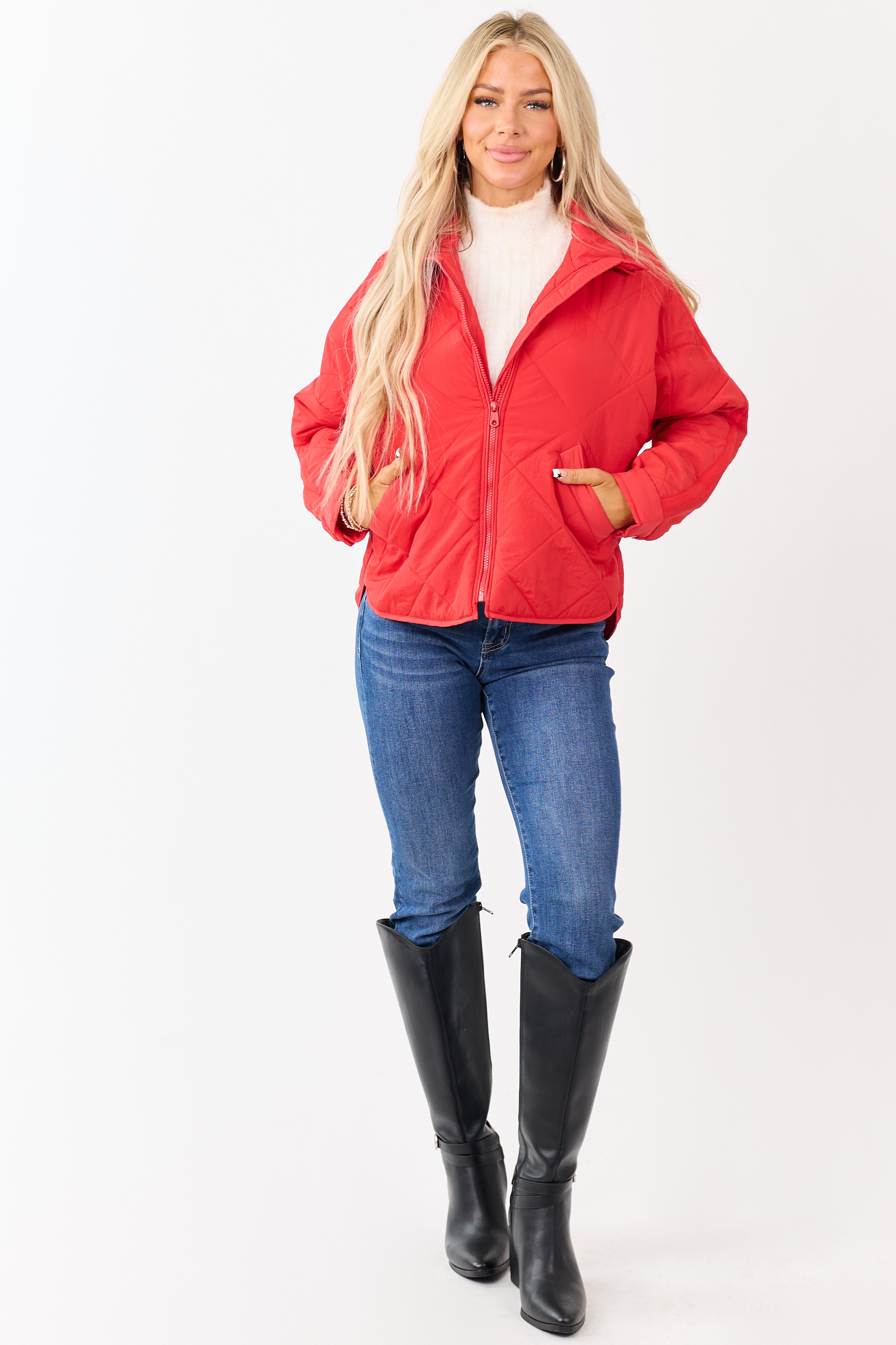 Scarlet Collared Zip Up Quilted Puffer Jacket