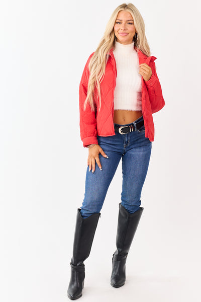 Scarlet Collared Zip Up Quilted Puffer Jacket