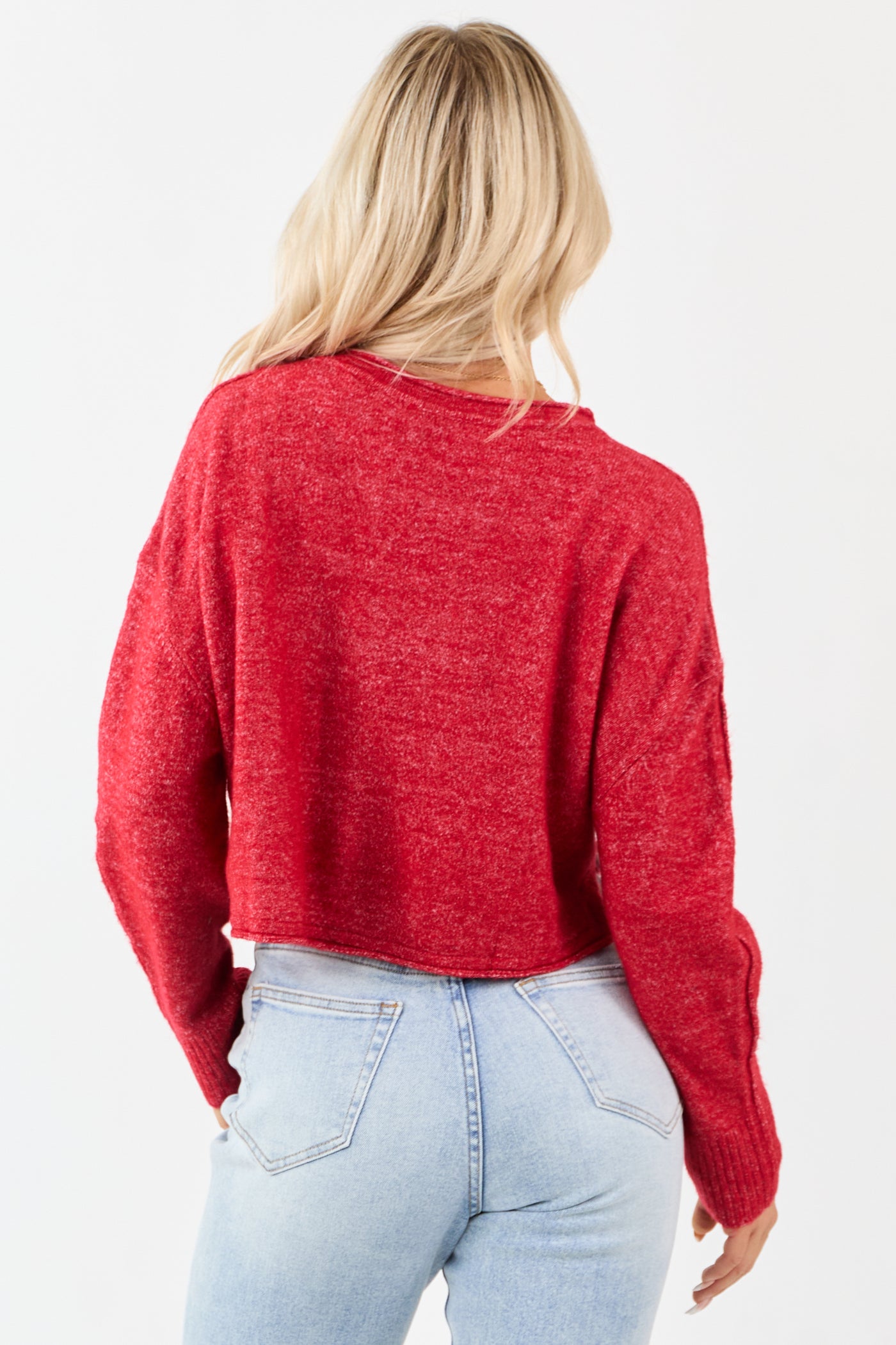 Scarlet Cropped V-Neck Wool Blend Boxy Sweater