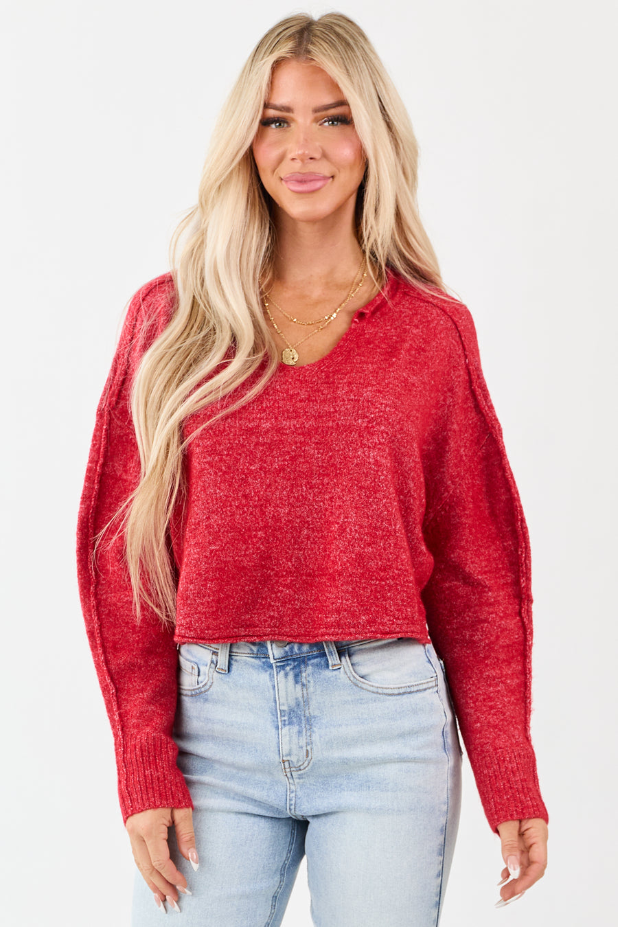 Scarlet Cropped V-Neck Wool Blend Boxy Sweater