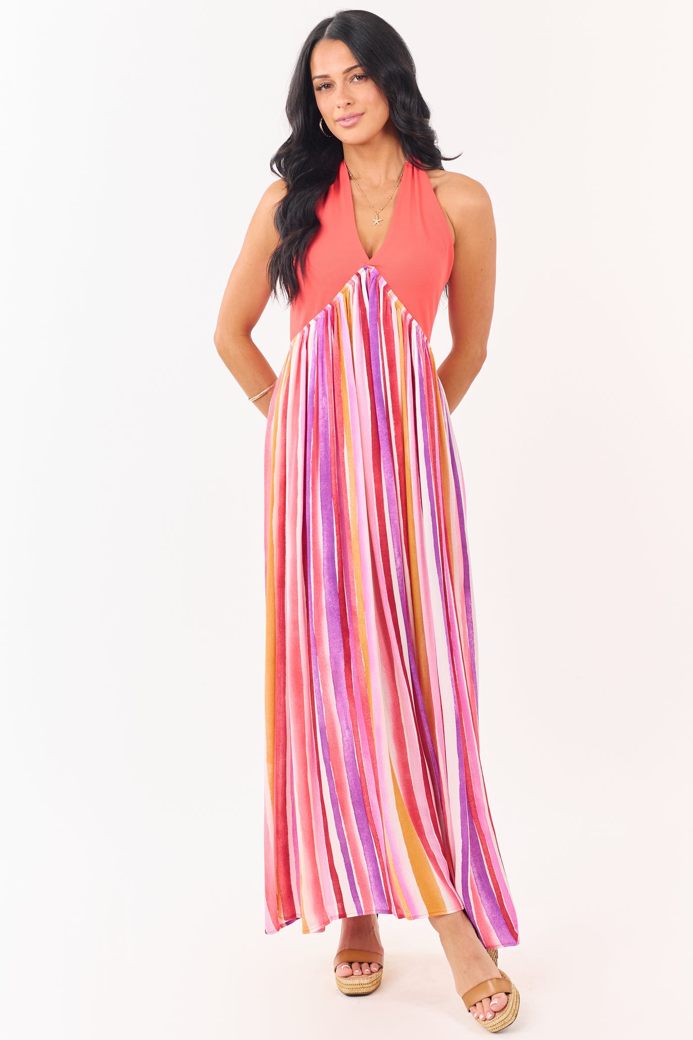 neon striped maxi dress KIDPIK Girls Sleeveless Stripe Ruffle Maxi Dress, Size: 2T