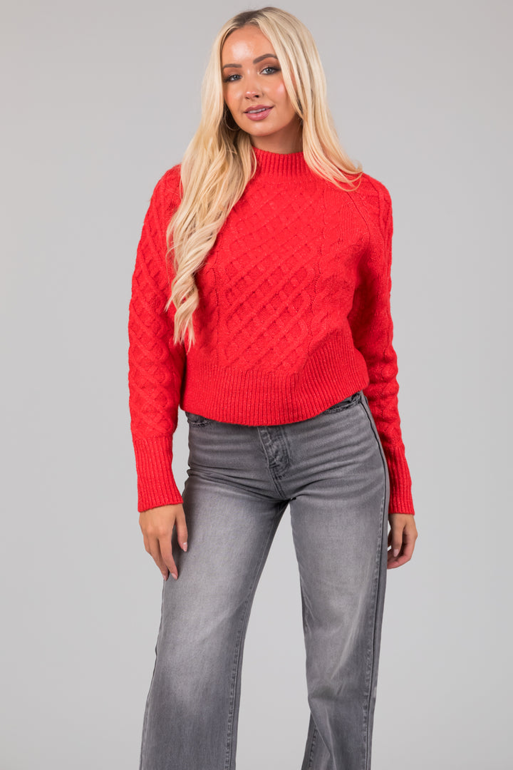 Scarlet Mock Neck Cable Knit Sweater