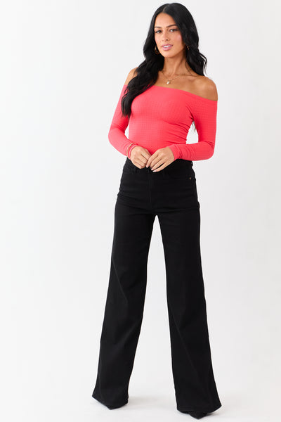 Scarlet Pointelle Off Shoulder Long Sleeve Top