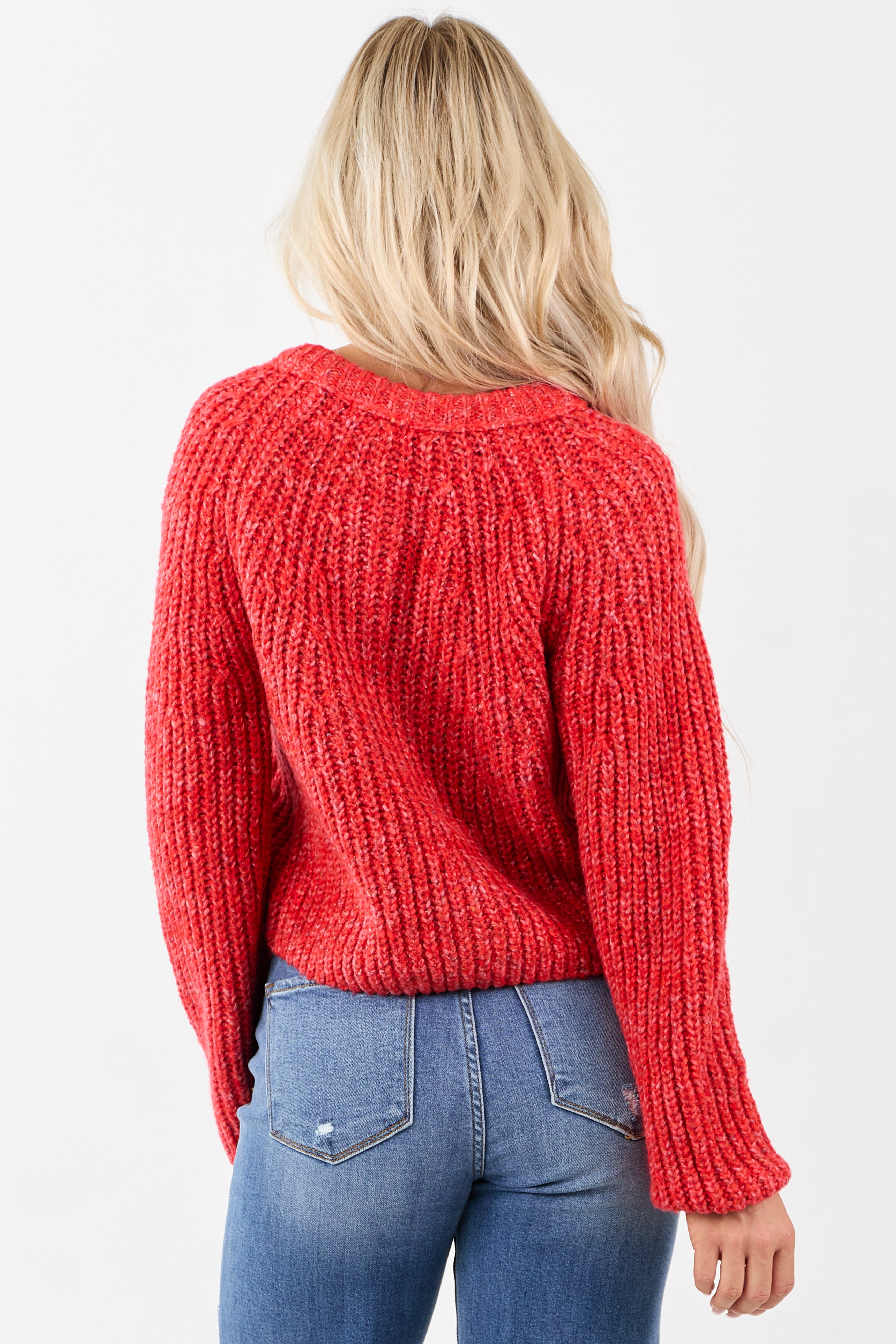 Scarlet Ribbed Knit Button Up Cardigan