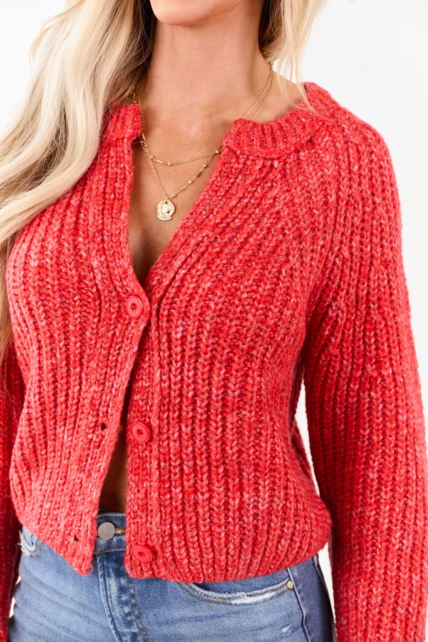 Scarlet Ribbed Knit Button Up Cardigan