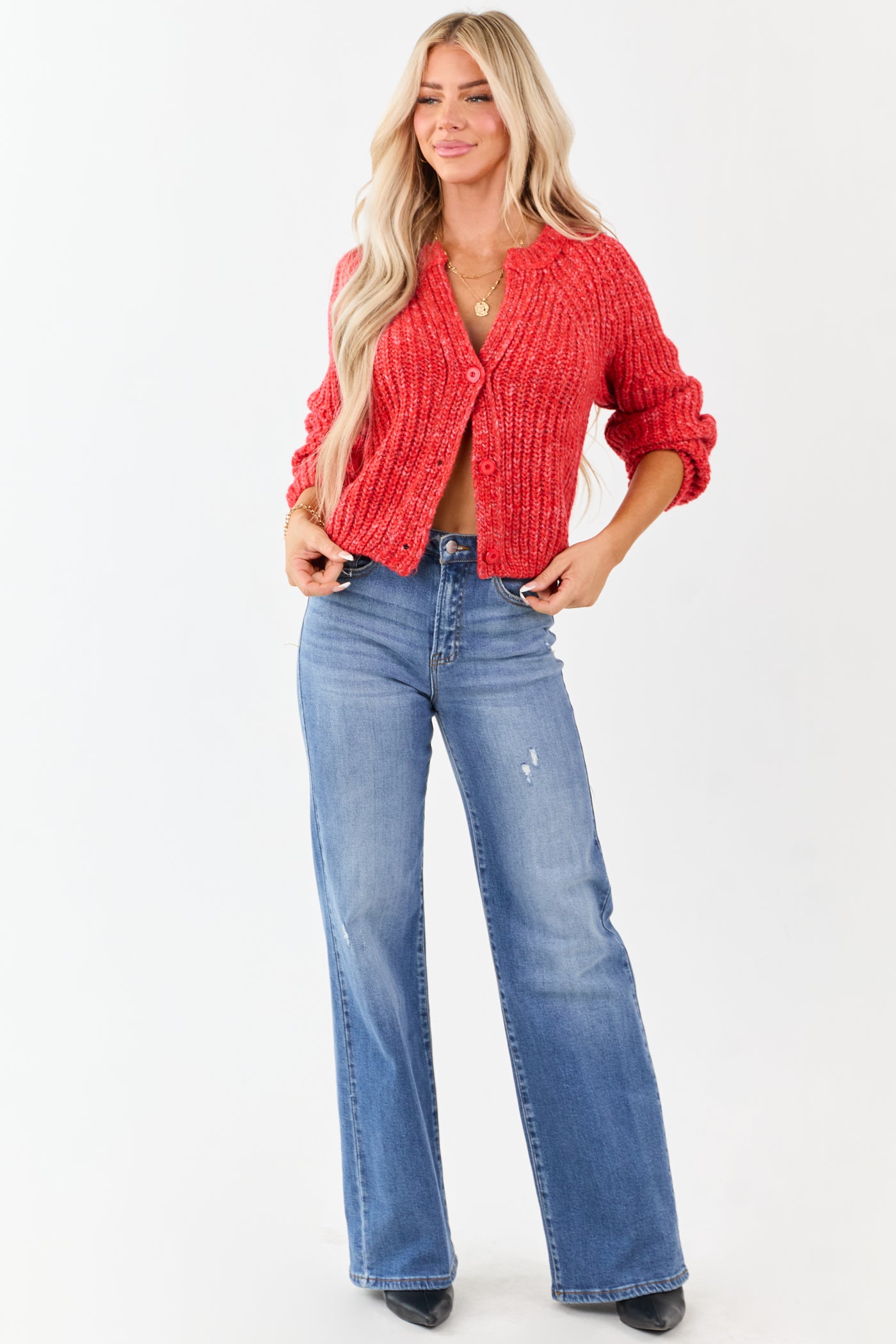 Scarlet Ribbed Knit Button Up Cardigan