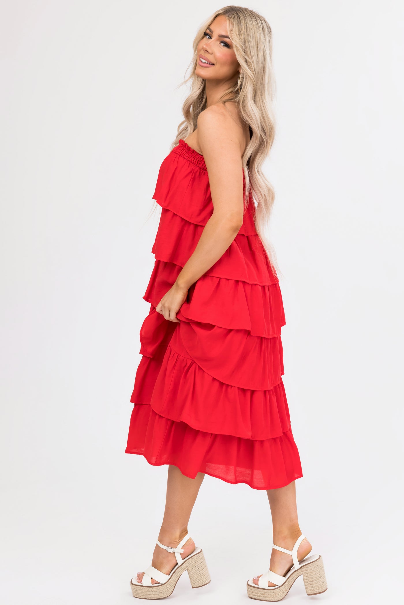 Scarlet Ruffle Convertible Maxi Skirt Midi Dress