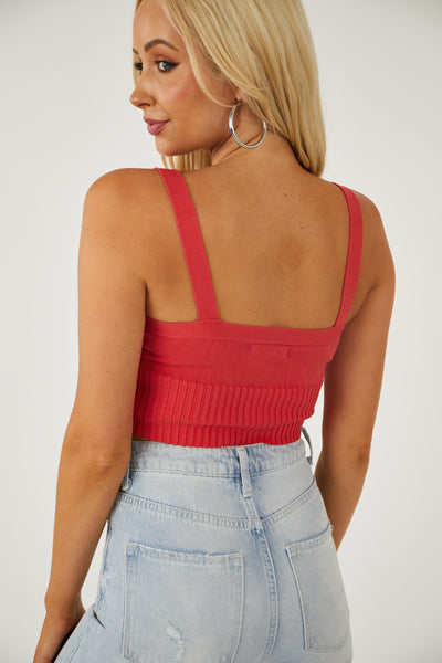 Scarlet Sleeveless Knit Crop Top with Buttons