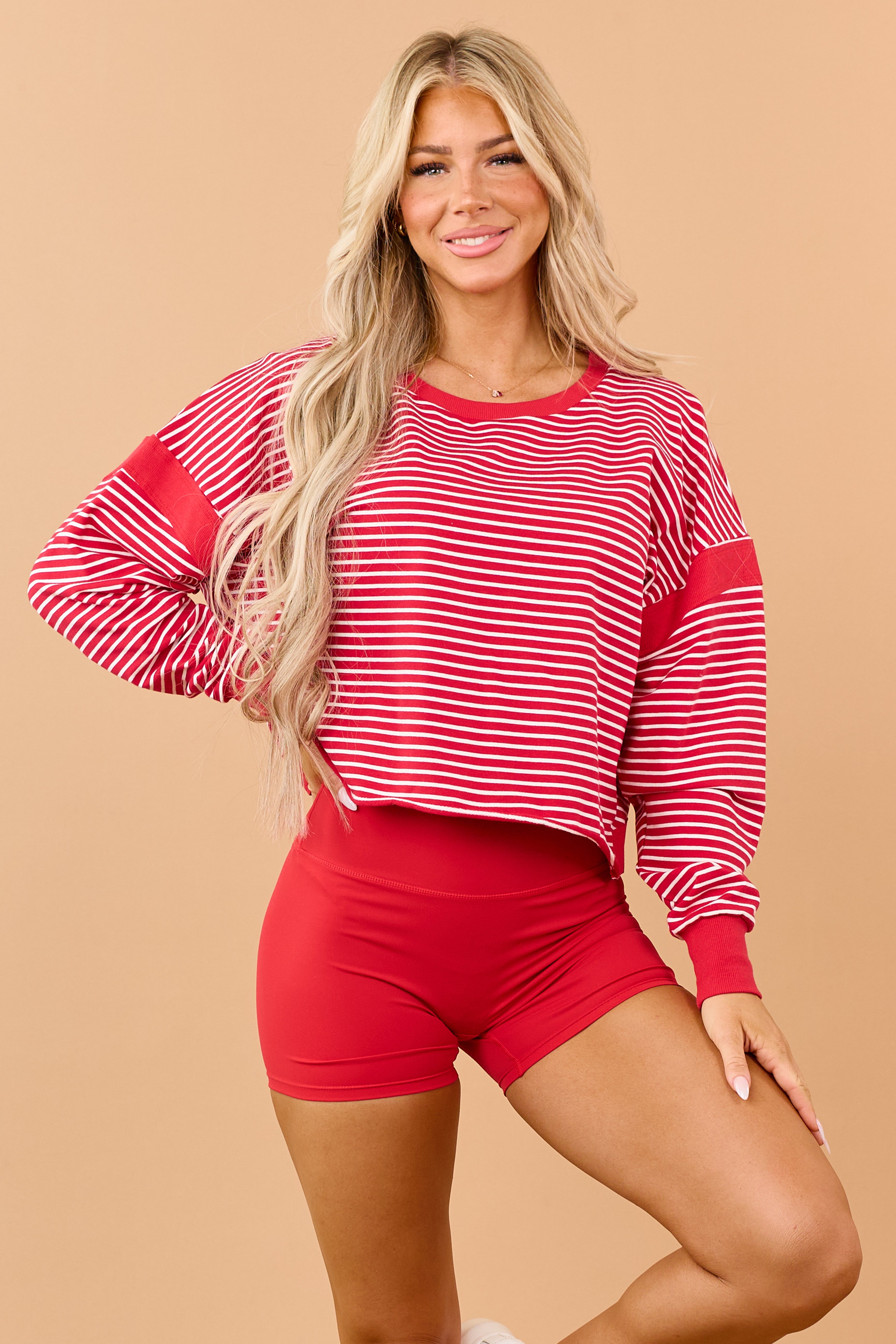 Scarlet Striped Cut Out Back Relaxed Sweatshirt