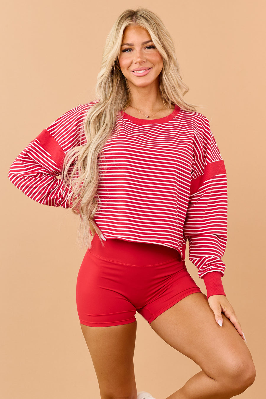 Scarlet Striped Cut Out Back Relaxed Sweatshirt