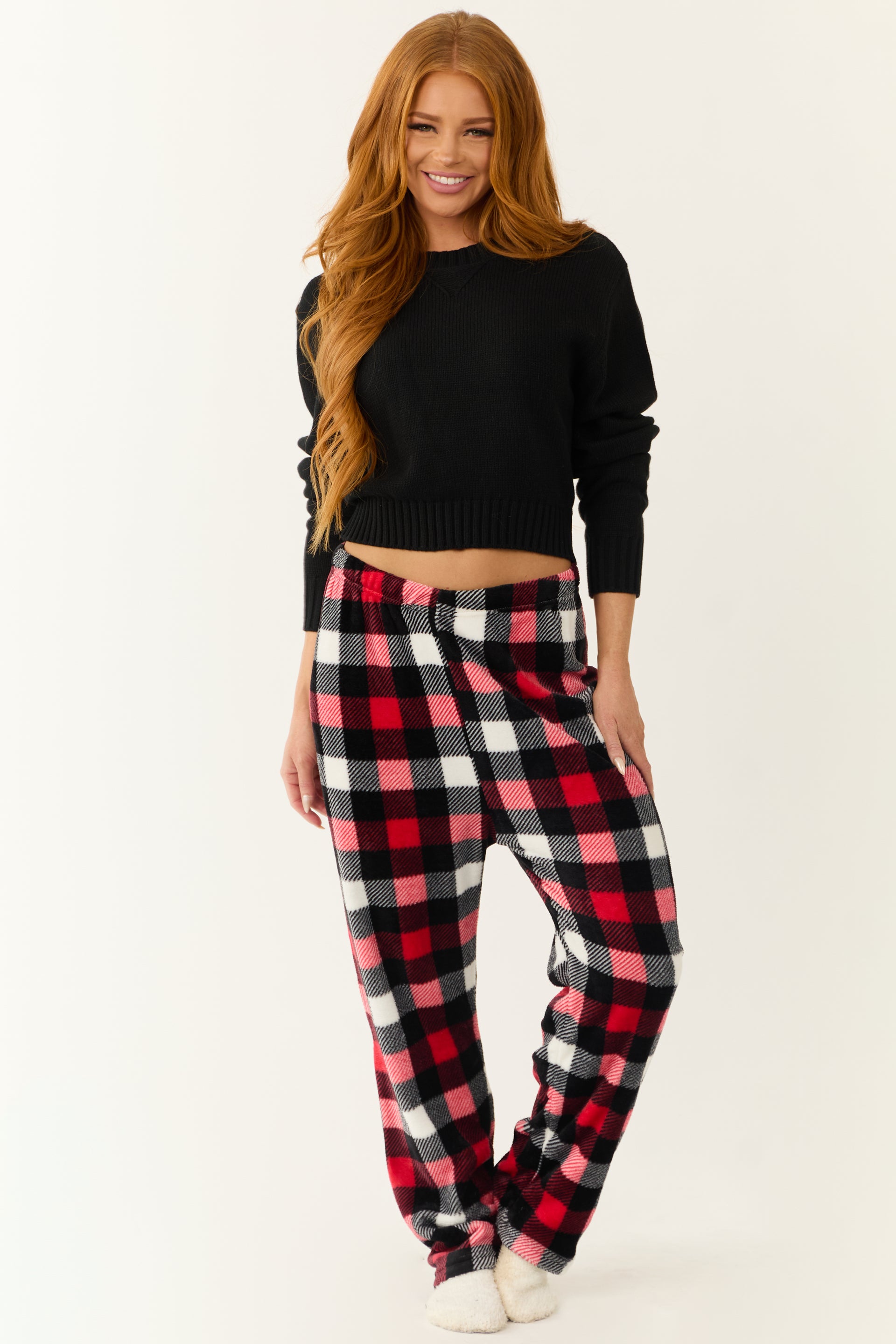 Waist Buffalo Plaid Pajamas Women Scarlet And Black Buffalo Plaid