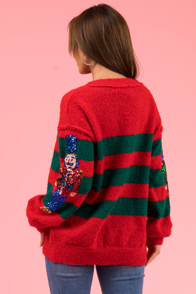 Scarlet and Pine Striped Nutcracker Sleeve Sweater