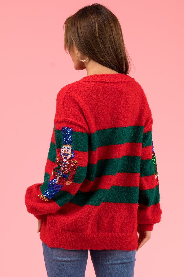 Scarlet and Pine Striped Nutcracker Sleeve Sweater