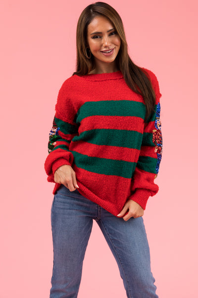 Scarlet and Pine Striped Nutcracker Sleeve Sweater
