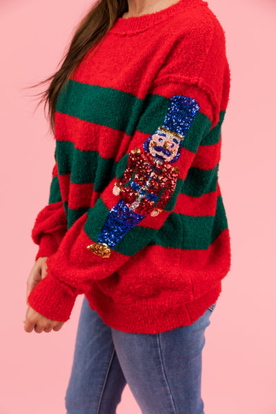 Scarlet and Pine Striped Nutcracker Sleeve Sweater
