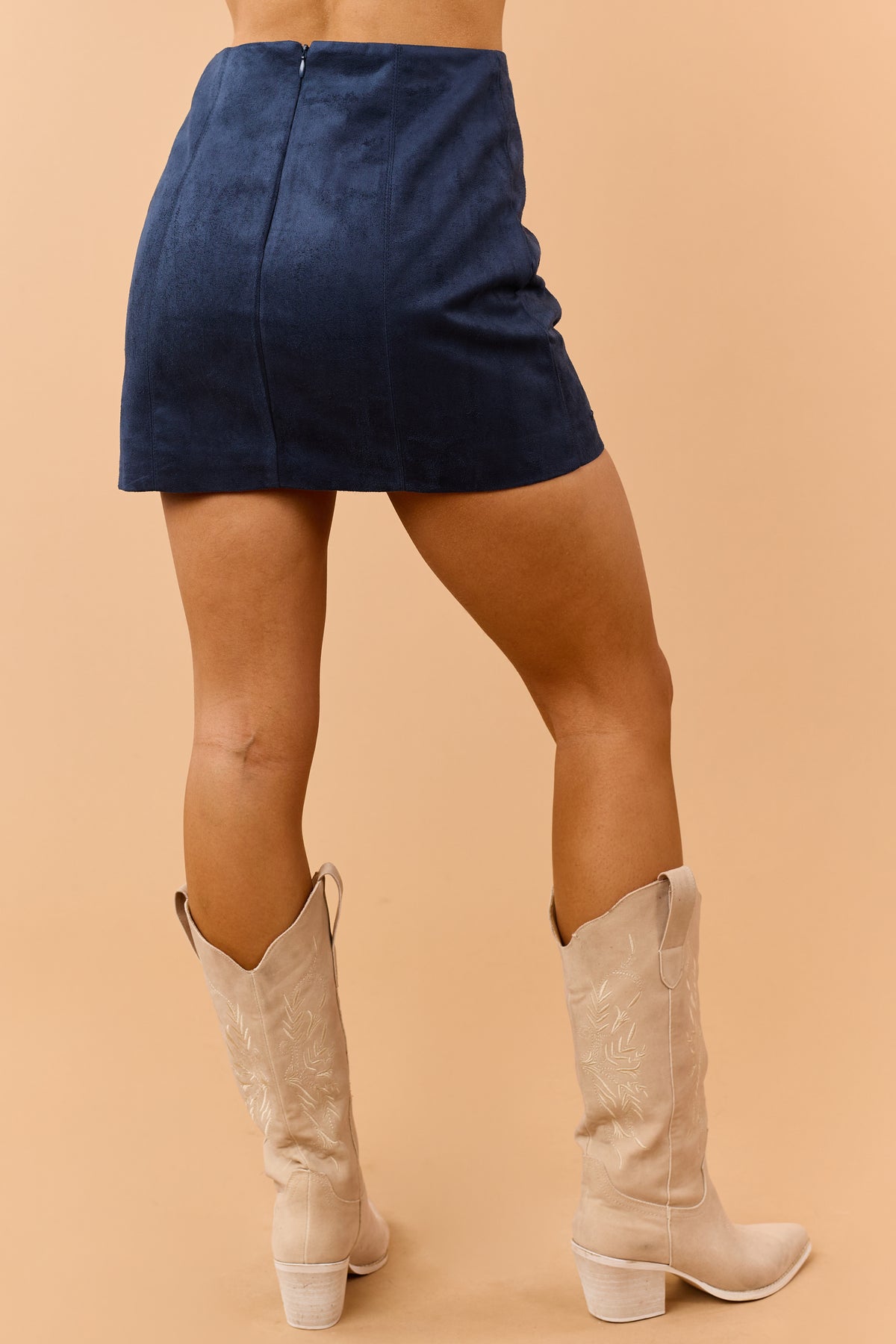 Sea Blue Faux Suede A-Line Mini Skirt