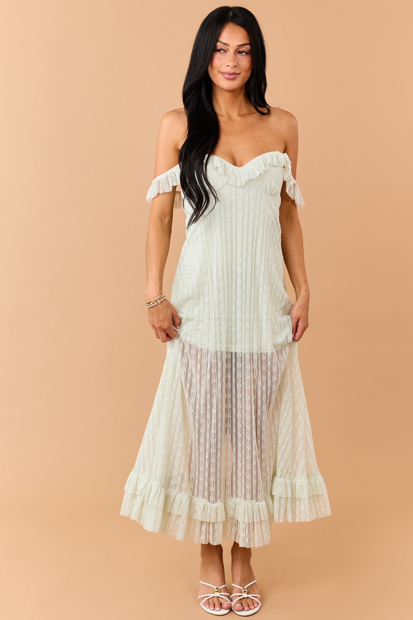 Seafoam Floral Lace Ruffle Trim Maxi Dress | Lime Lush Boutique Seafoam Floral Lace Ruffle Trim Maxi Dress | Lime Lush Boutique