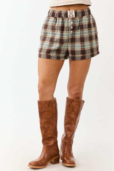 Seafoam High Waisted Plaid Boxy Shorts