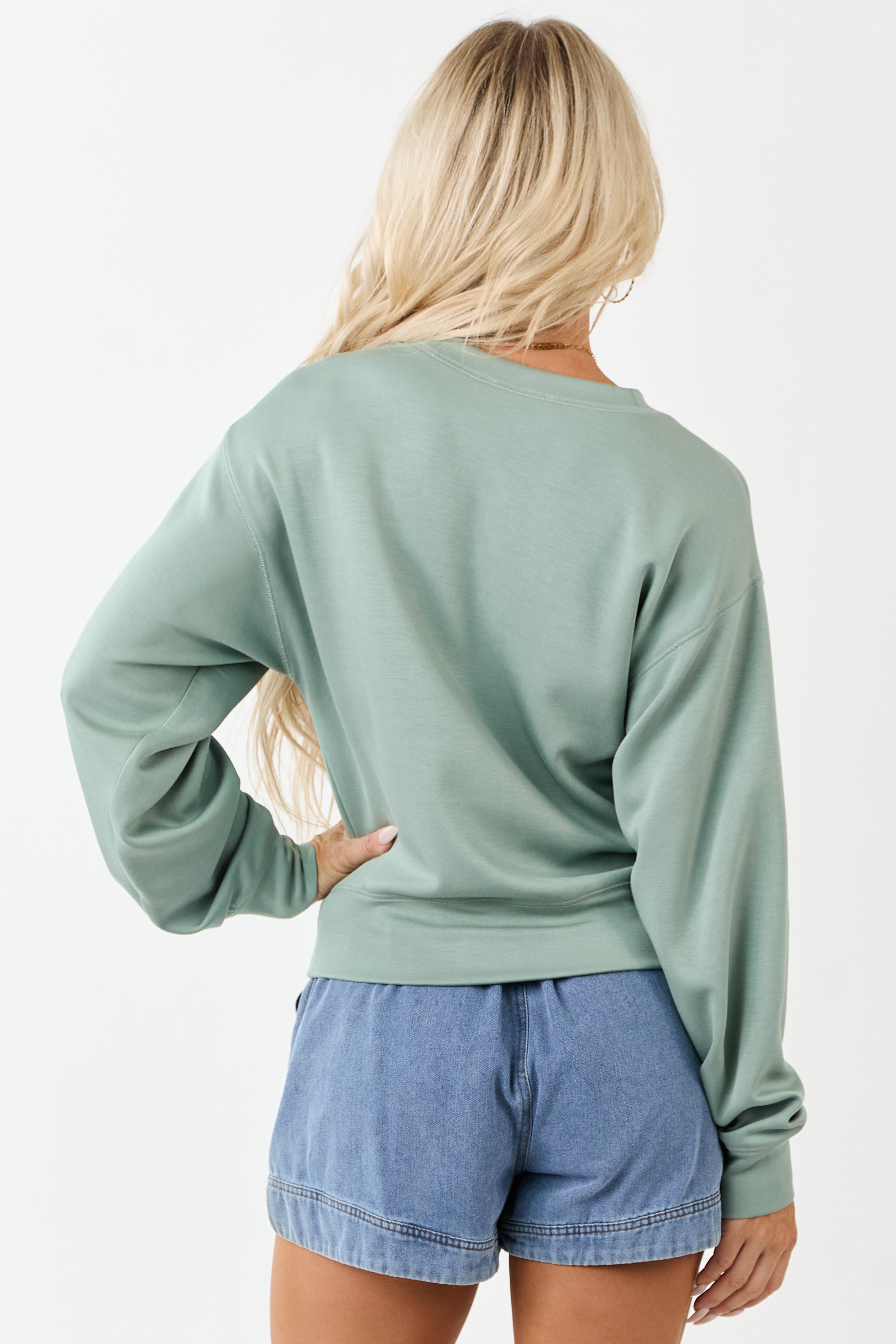 Seafoam Long Sleeve Crew Neck Knit Sweatshirt | Lime Lush Boutique