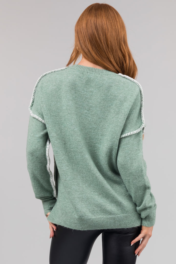 Seafoam Long Sleeve Stitching Detail Sweater