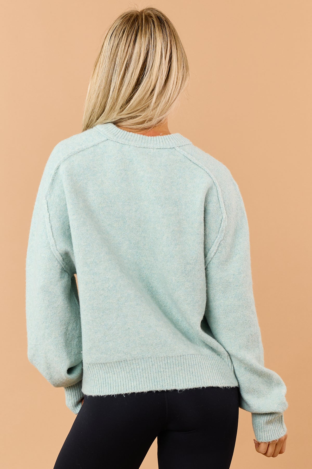 Seafoam Soft Knit Henley Reverse Seam Sweater