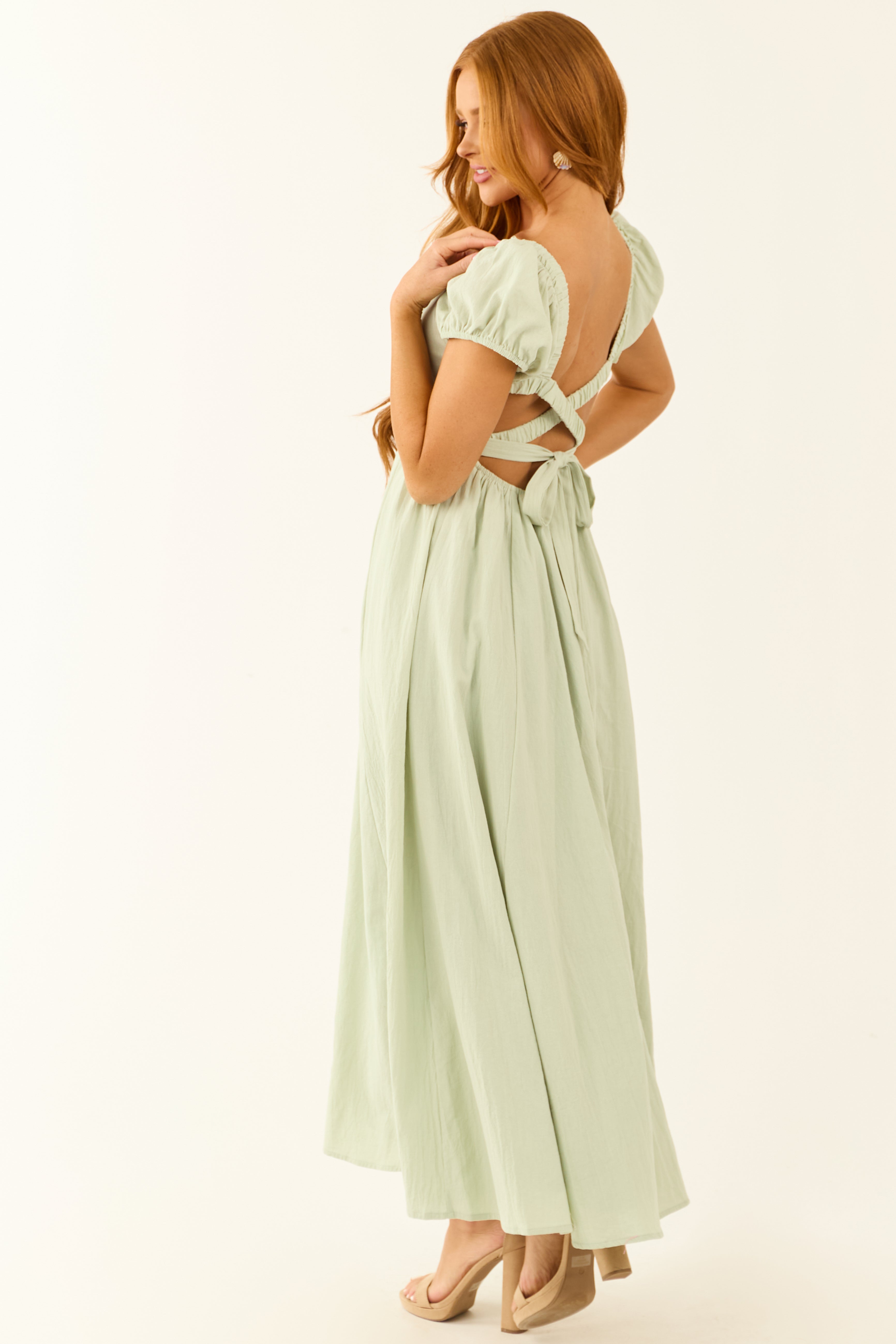Seafoam Square Neck Criss Cross Back Maxi Dress | Lime Lush Boutique Seafoam Square Neck Criss Cross Back Maxi Dress | Lime Lush Boutique