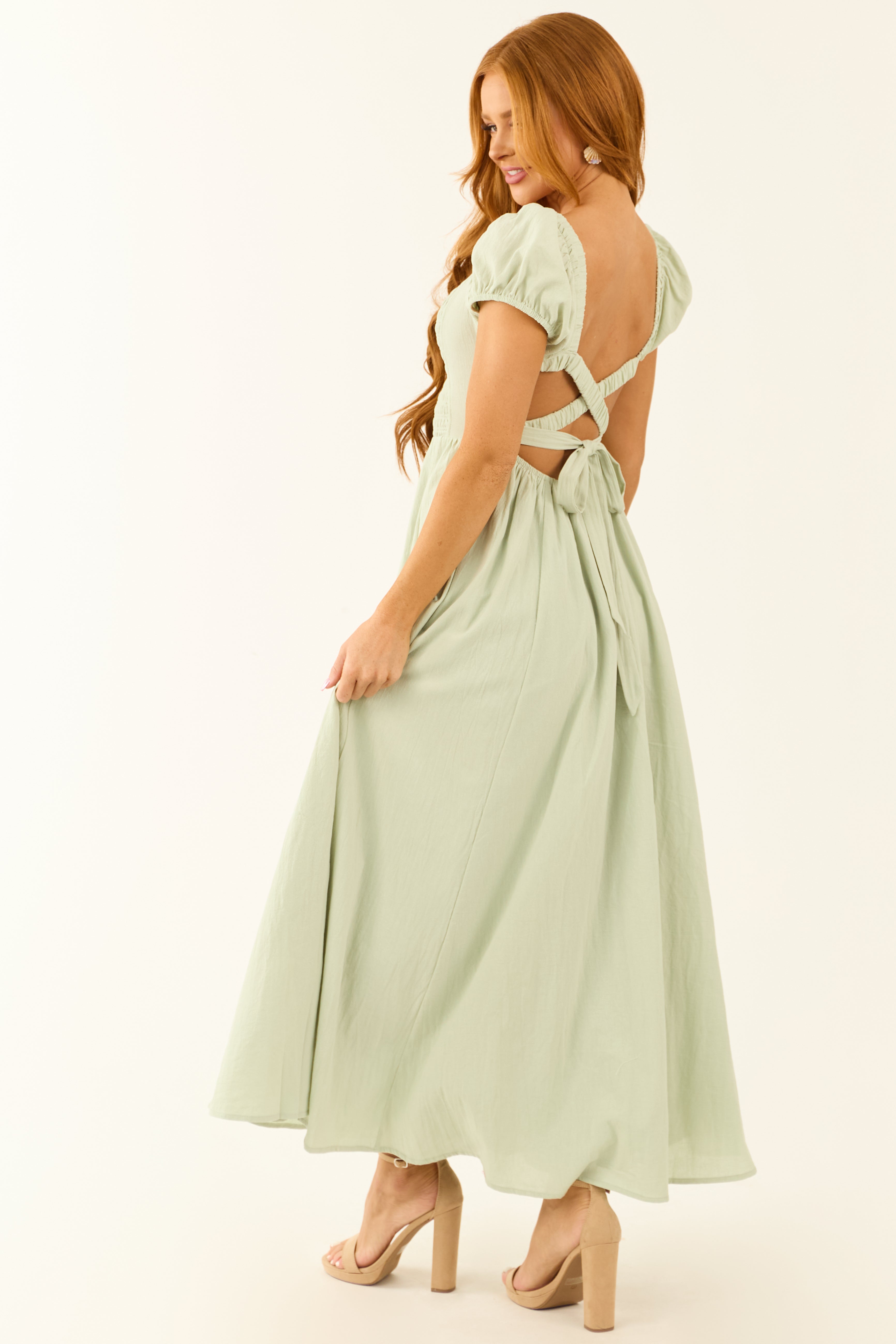 Seafoam Square Neck Criss Cross Back Maxi Dress | Lime Lush Boutique
