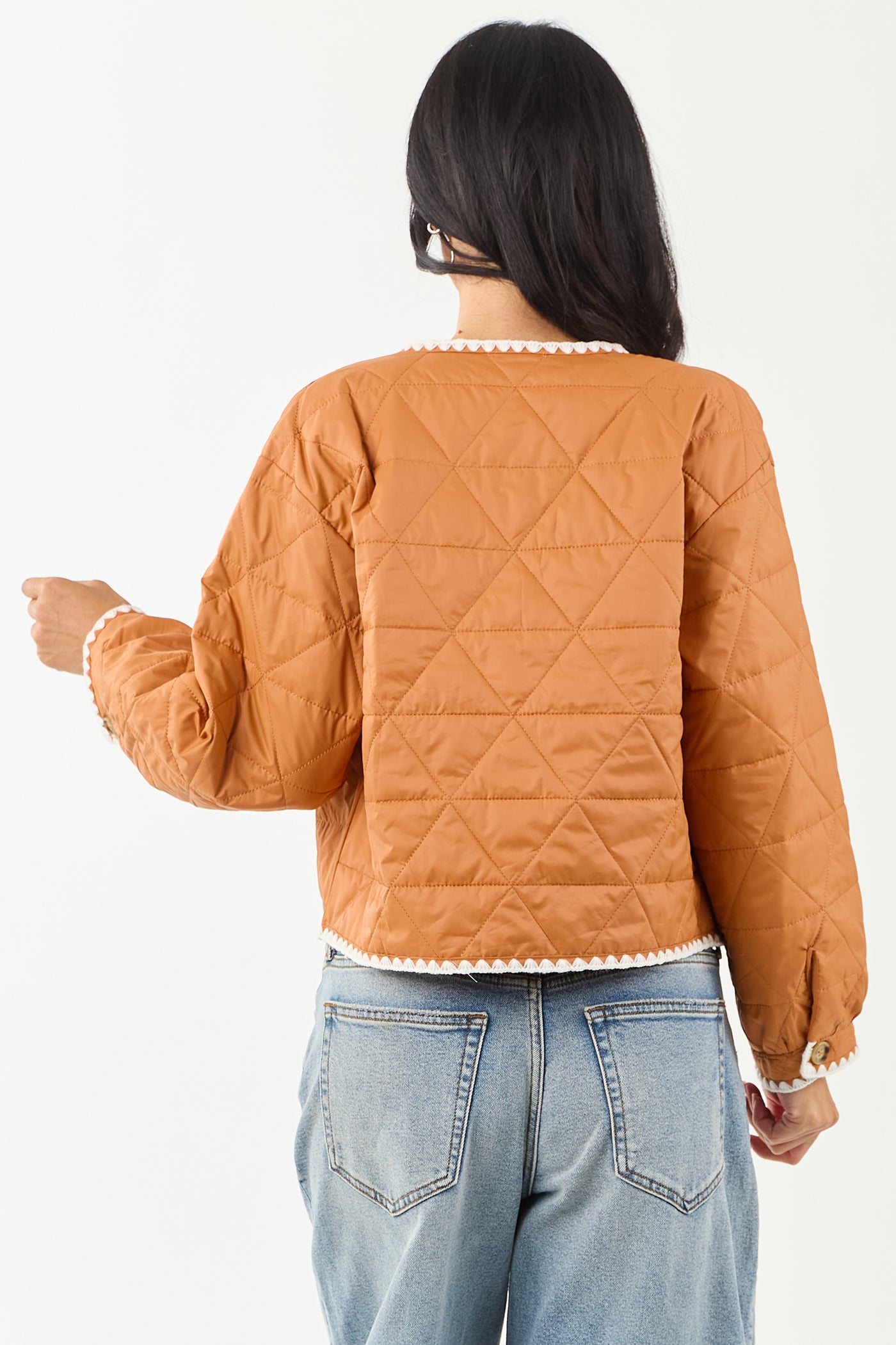 Sedona Button Up Contrast Scallop Trim Quilted Jacket