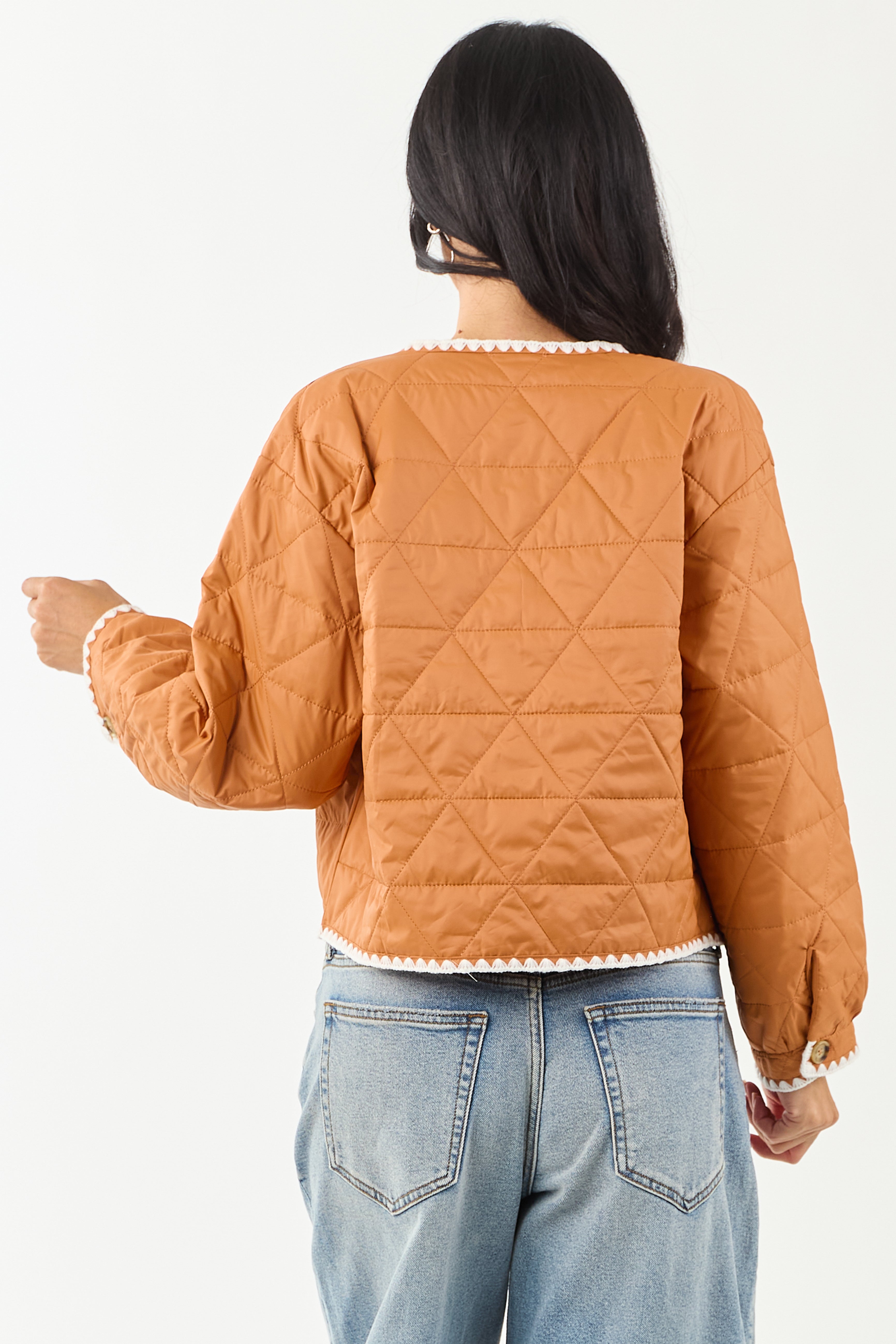Sedona Button Up Contrast Scallop Trim Quilted Jacket