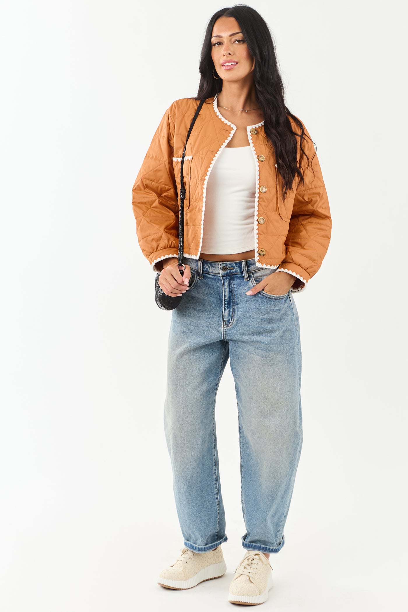 Sedona Button Up Contrast Scallop Trim Quilted Jacket