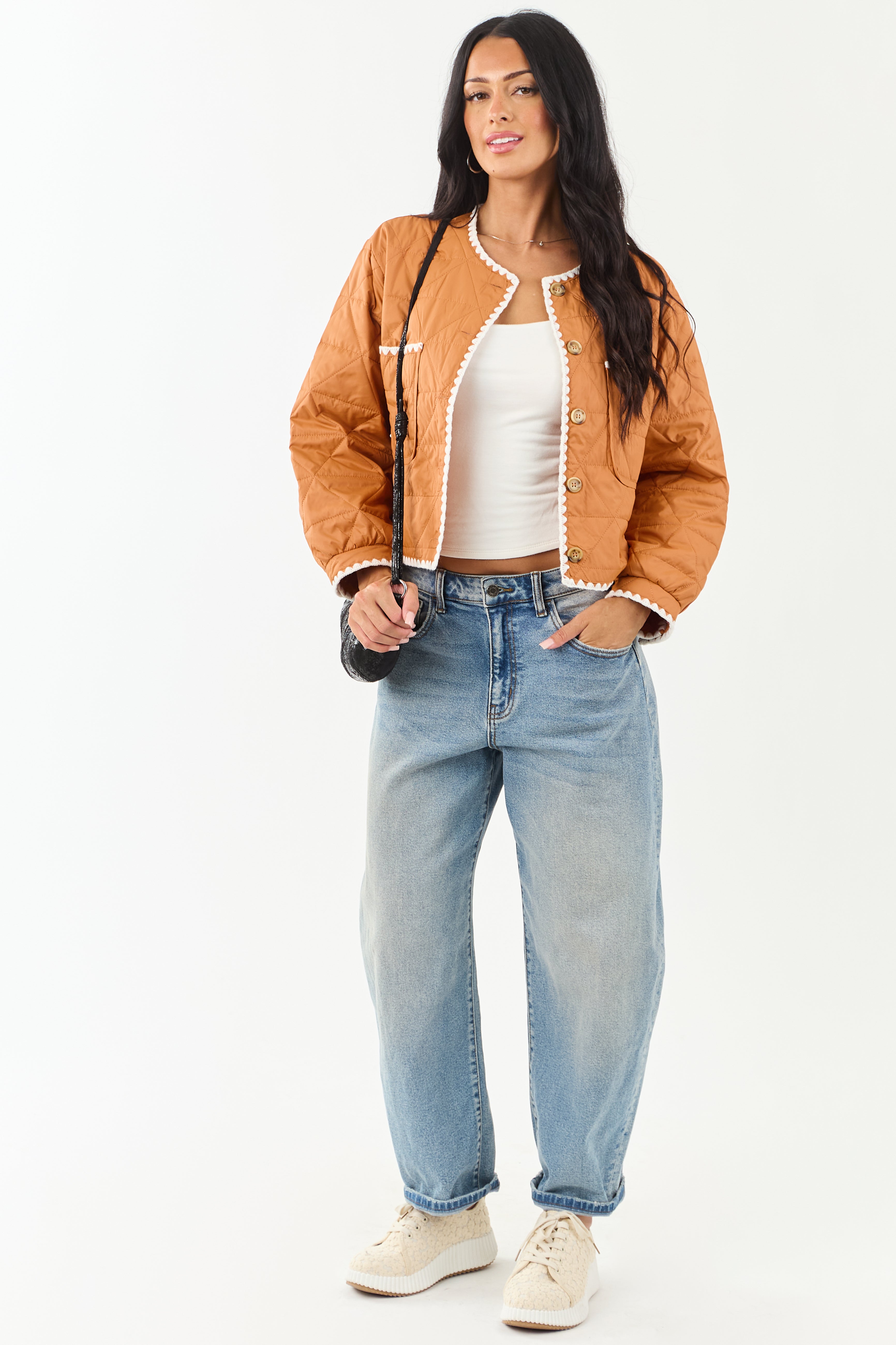 Sedona Button Up Contrast Scallop Trim Quilted Jacket