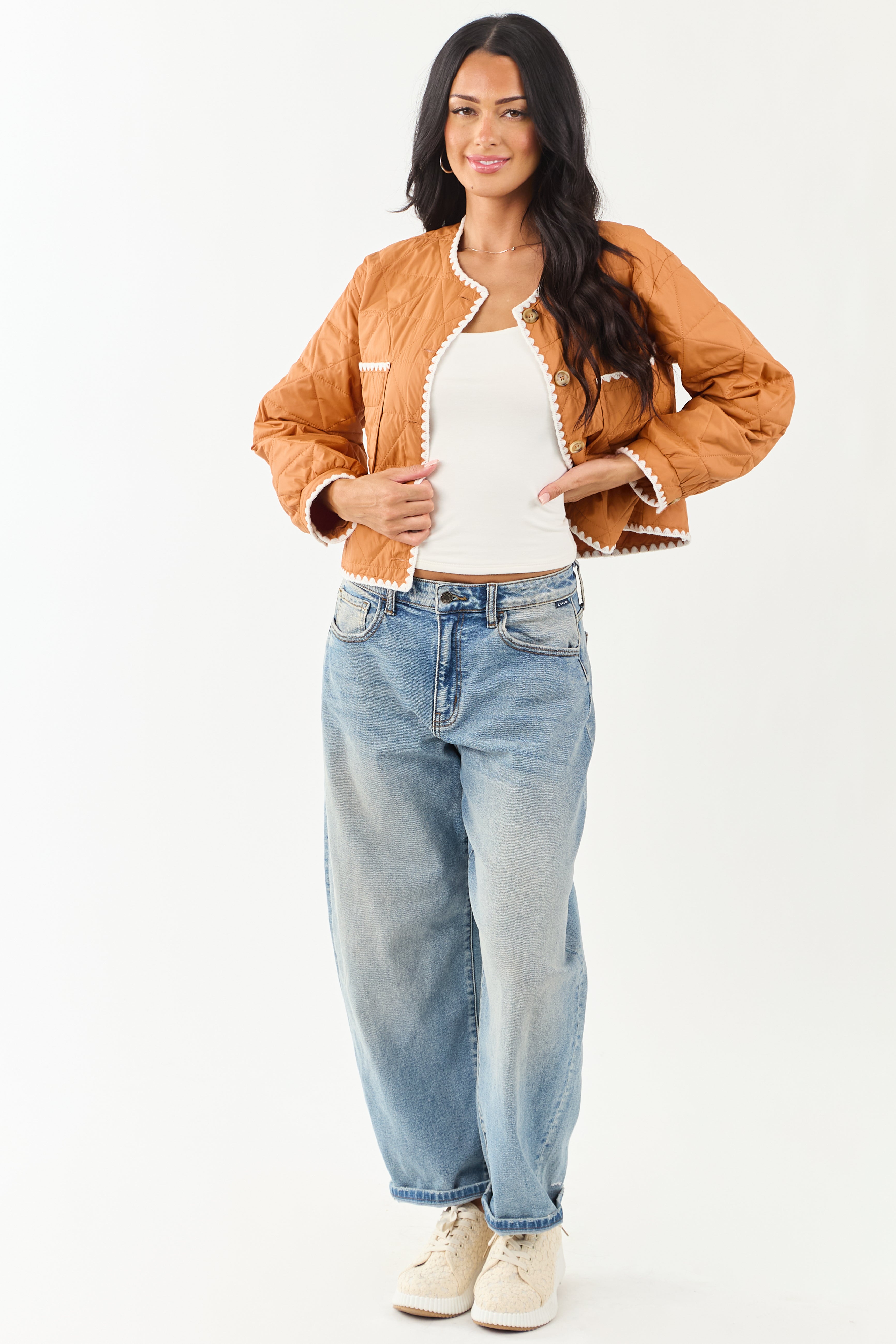 Sedona Button Up Contrast Scallop Trim Quilted Jacket