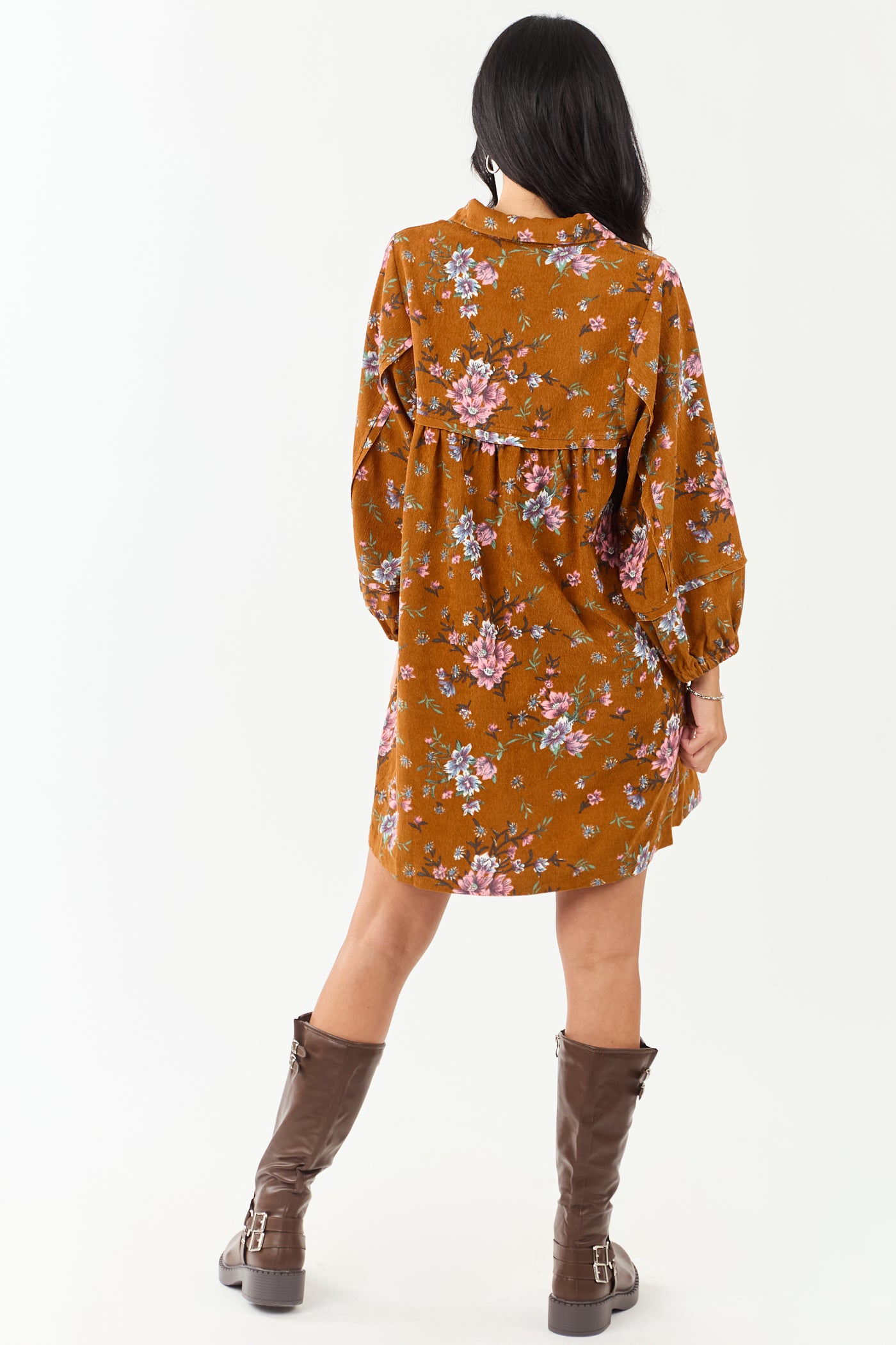 Sedona Floral Corduroy Long Sleeve Short Dress