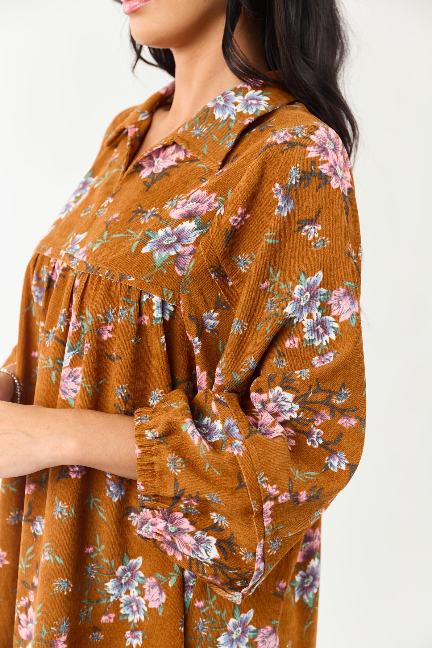 Sedona Floral Corduroy Long Sleeve Short Dress