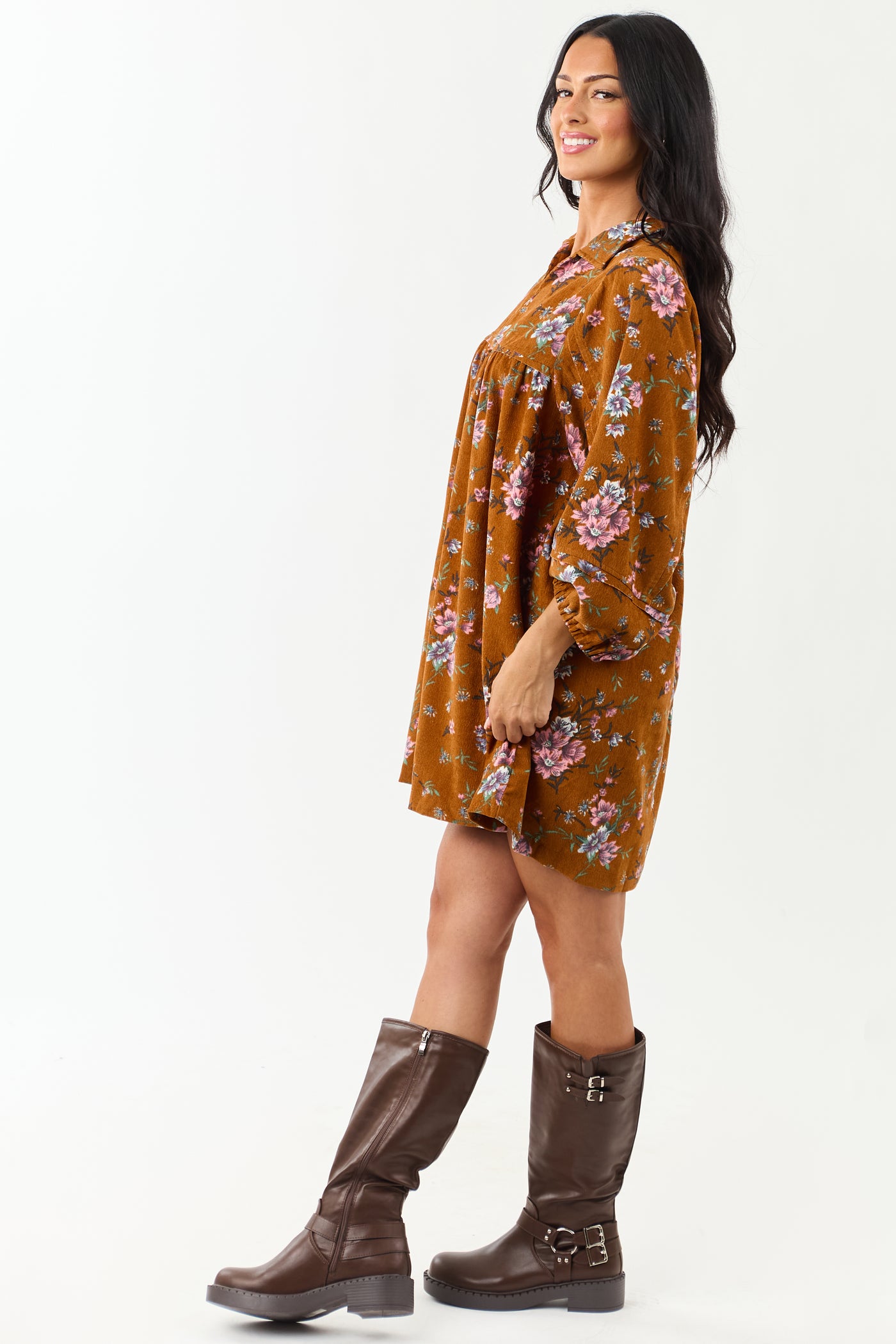 Sedona Floral Corduroy Long Sleeve Short Dress