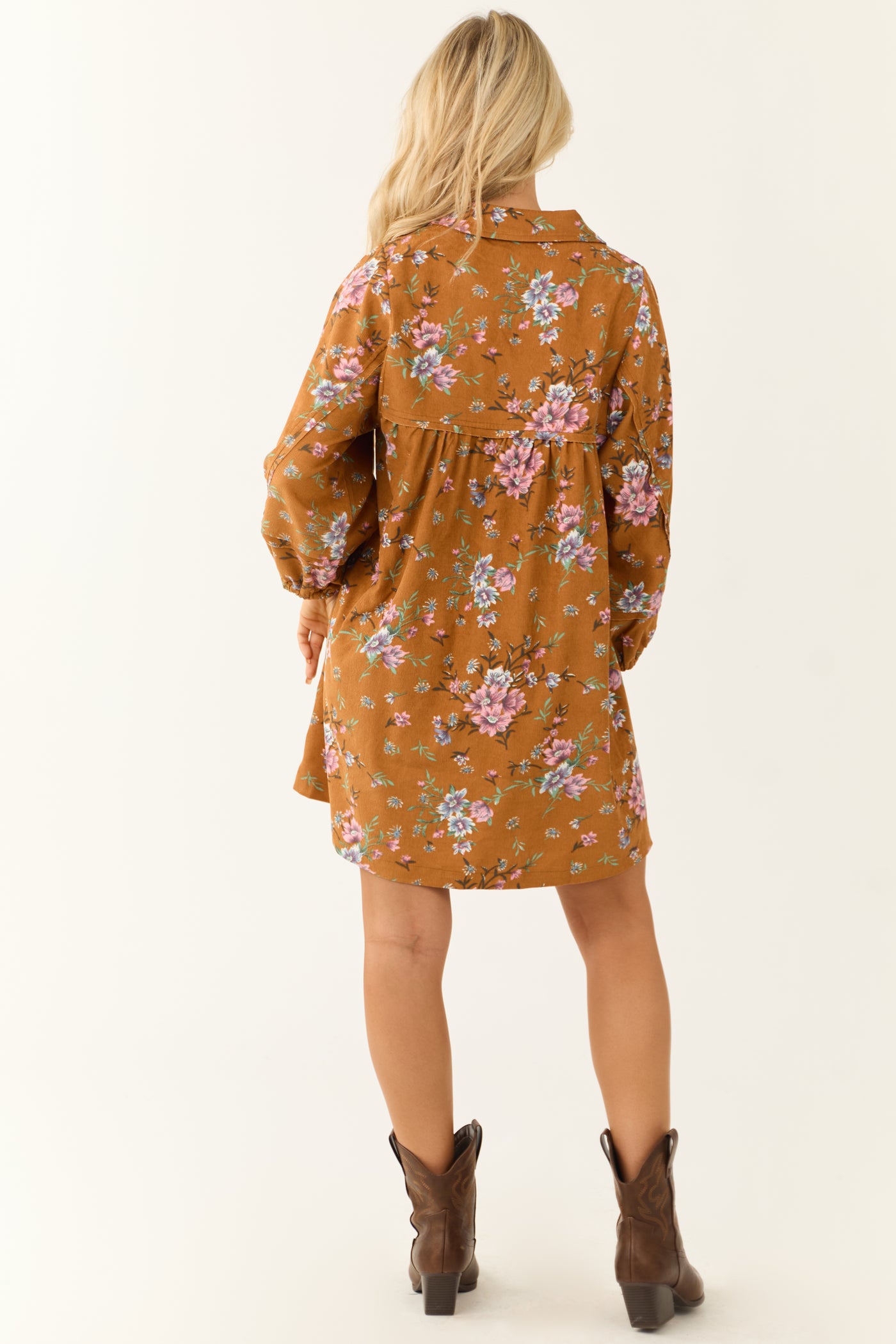 Sedona Floral Corduroy Long Sleeve Short Dress