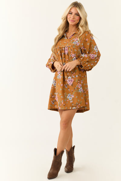Sedona Floral Corduroy Long Sleeve Short Dress