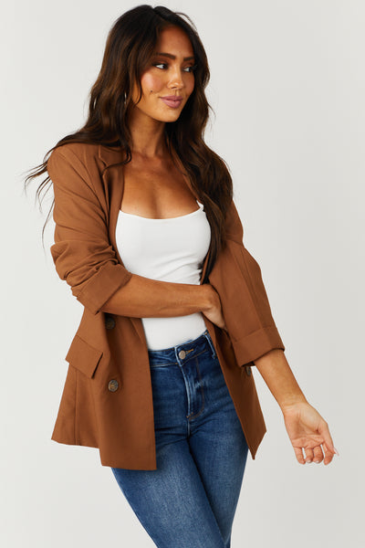 Sepia Brown Double Button Detail Blazer