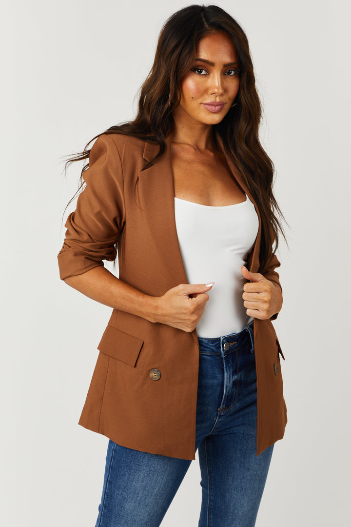 Sepia Brown Double Button Detail Blazer
