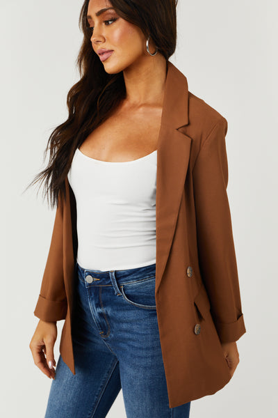 Sepia Brown Double Button Detail Blazer