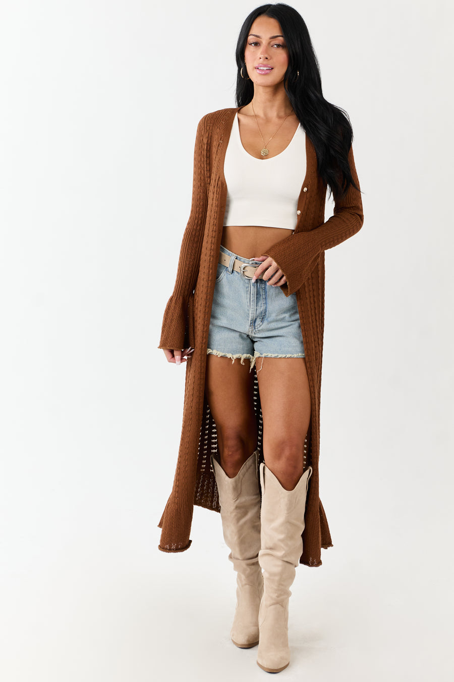 Sepia Button Down Long Sleeve Duster Cardigan
