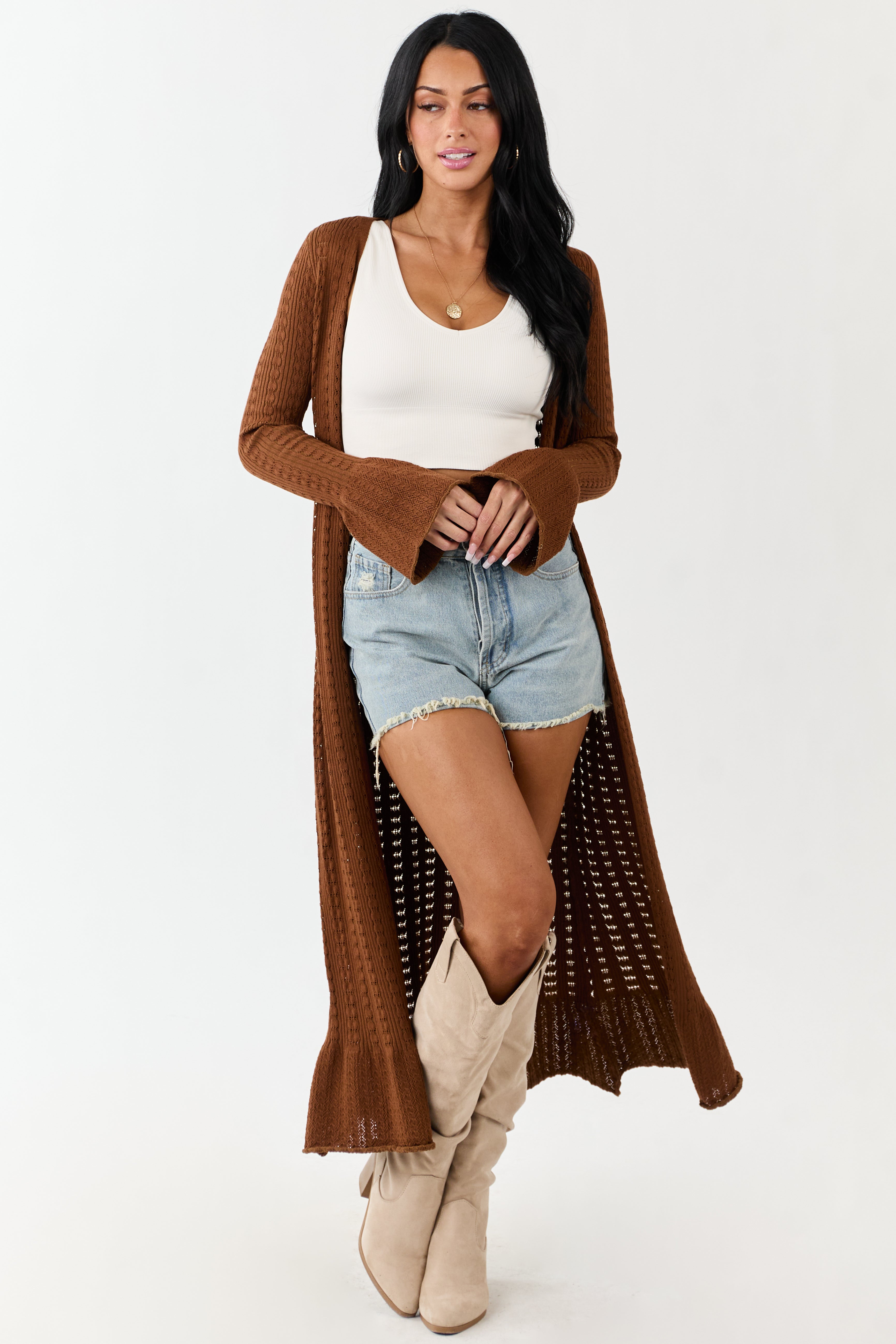 Sepia Button Down Long Sleeve Duster Cardigan