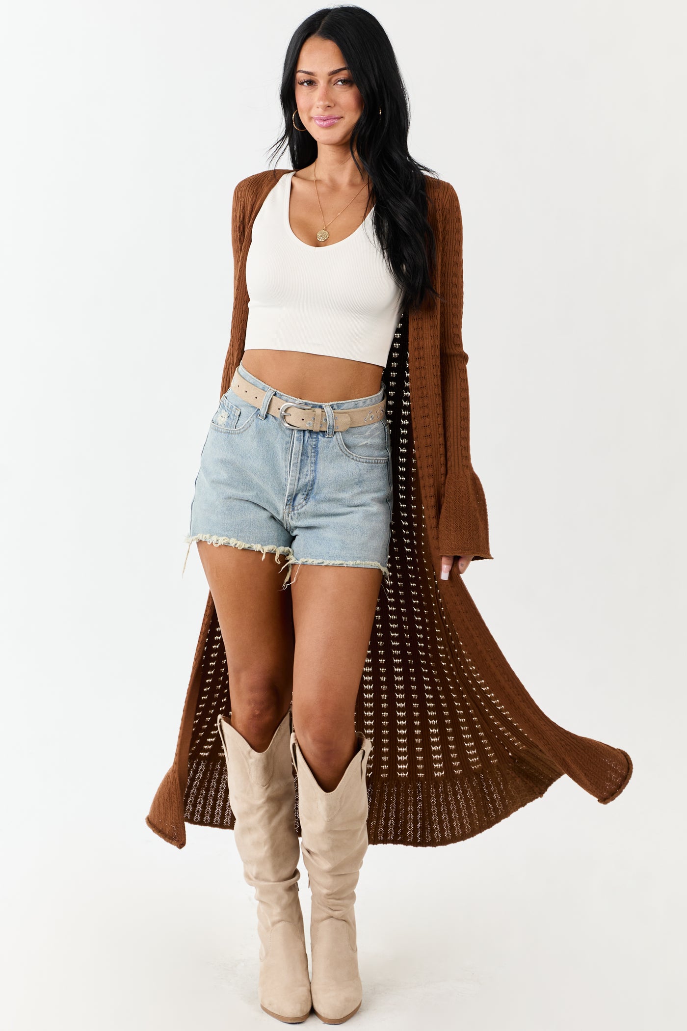 Sepia Button Down Long Sleeve Duster Cardigan