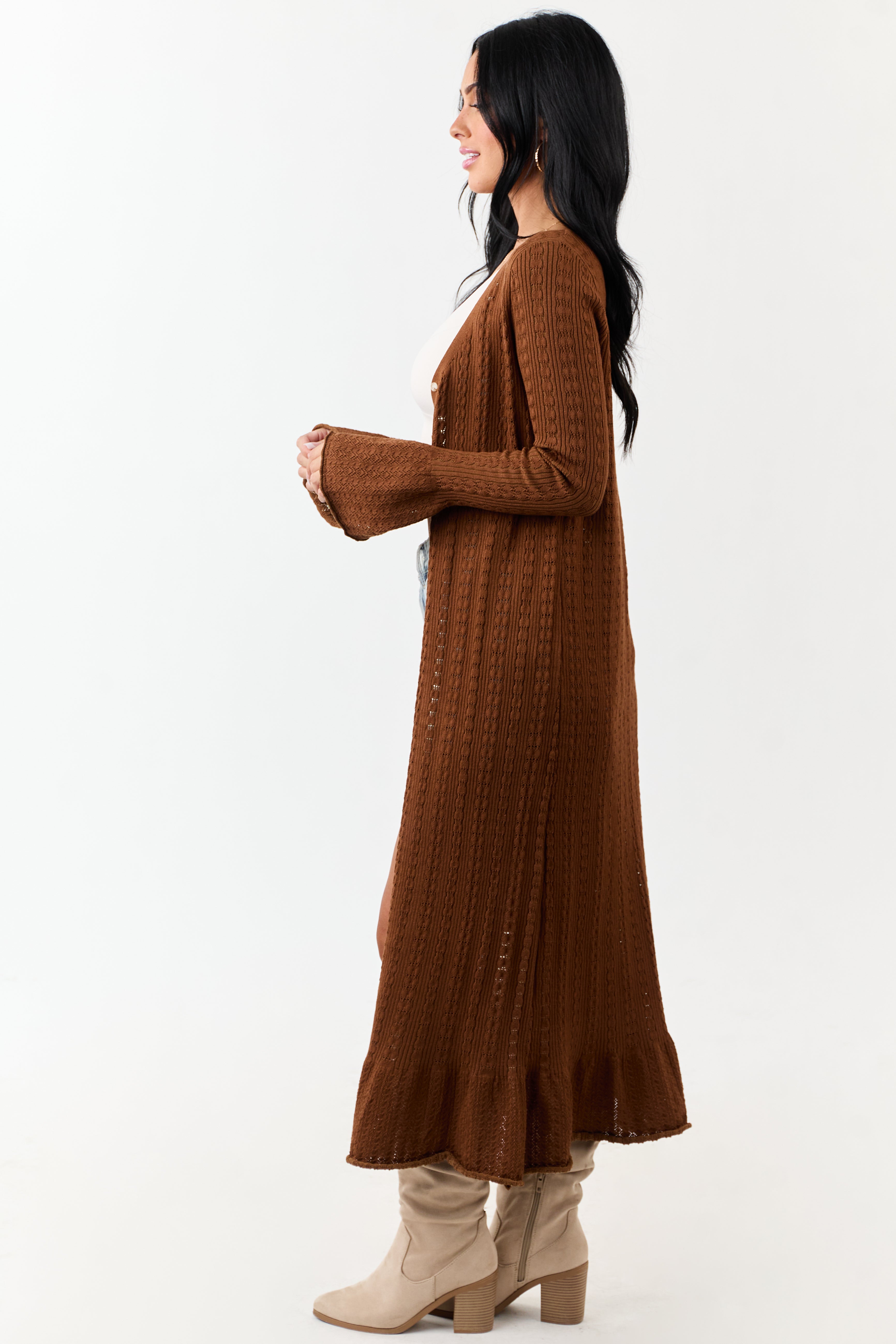Sepia Button Down Long Sleeve Duster Cardigan