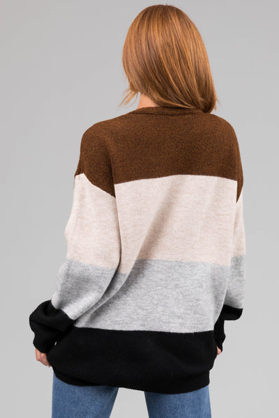 Sepia Colorblock Striped Oversized Cardigan