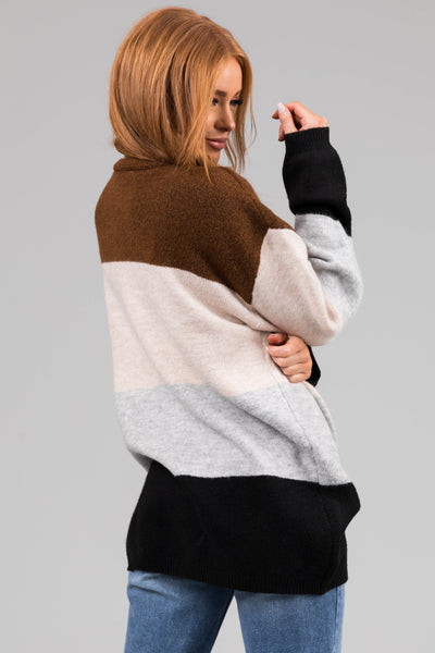 Sepia Colorblock Striped Oversized Cardigan