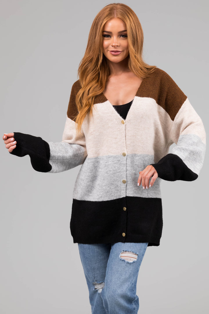 Sepia Colorblock Striped Oversized Cardigan