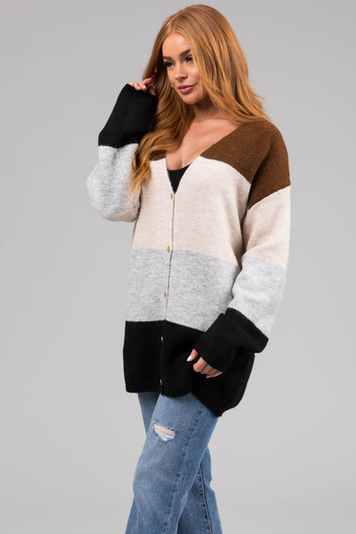 Sepia Colorblock Striped Oversized Cardigan