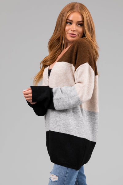 Sepia Colorblock Striped Oversized Cardigan