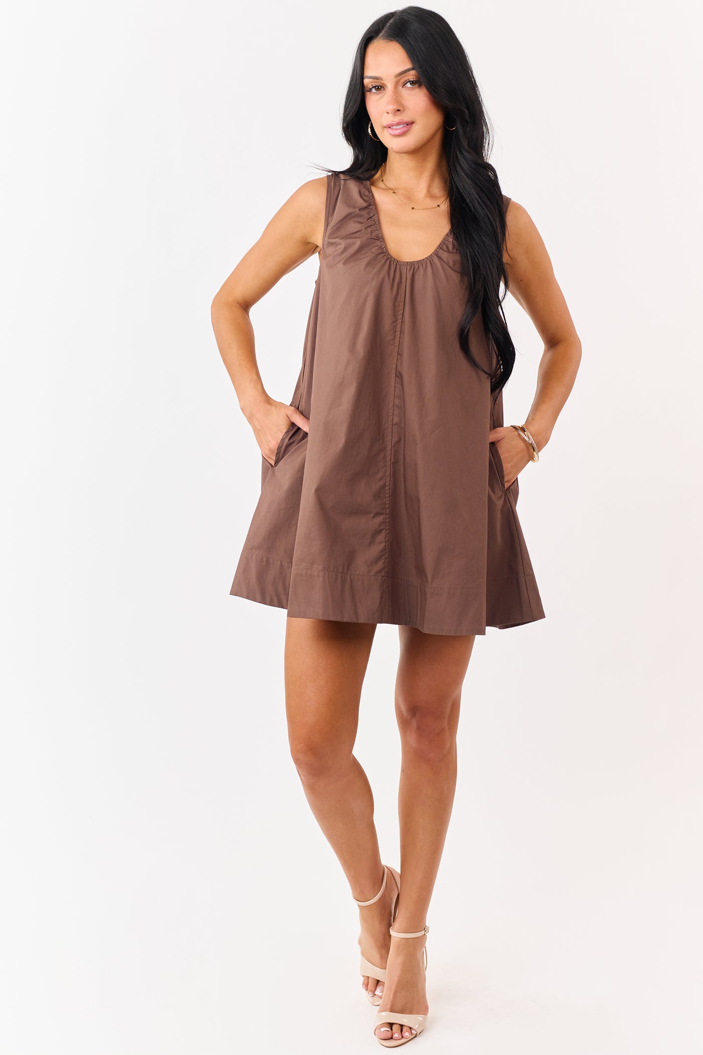 Sepia Cotton Gathered Scoop Neck Flowy MIni Dress | Lime Lush Boutique Sepia Cotton Gathered Scoop Neck Flowy MIni Dress | Lime Lush Boutique
